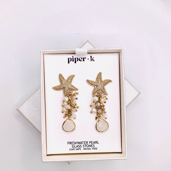 Piper K Jewelry - Piper K Gold Starfish Pearl Drop Earrings